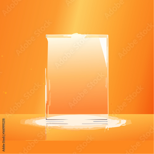 Glass shining empty banner on orange background