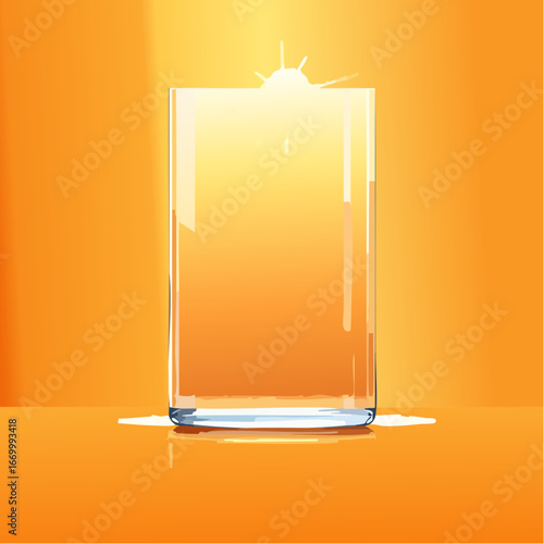 Glass shining empty banner on orange background