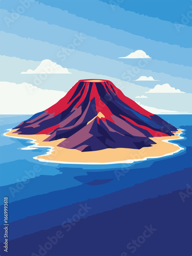 Active Volcano Eruption with Sunset Background