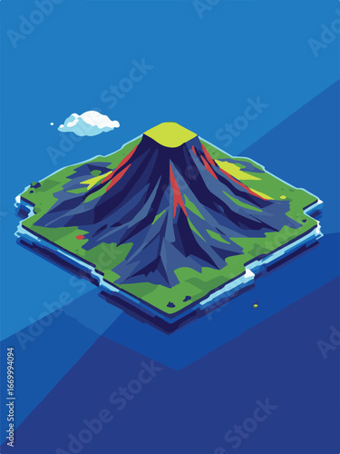 Active Volcano Eruption with Sunset Background