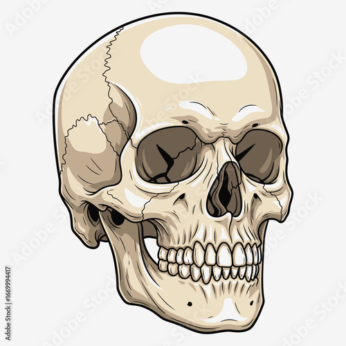 Realistic Human Skull Vector Illustration with Detailed Shading Vector