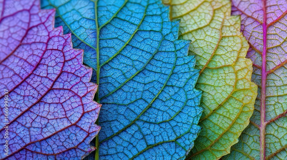 Fototapeta premium Close Up Of Colorful Leaves With Vibrant Veins