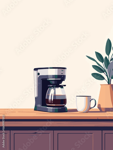 Modern Coffee Machine with Hot Cup of Coffee