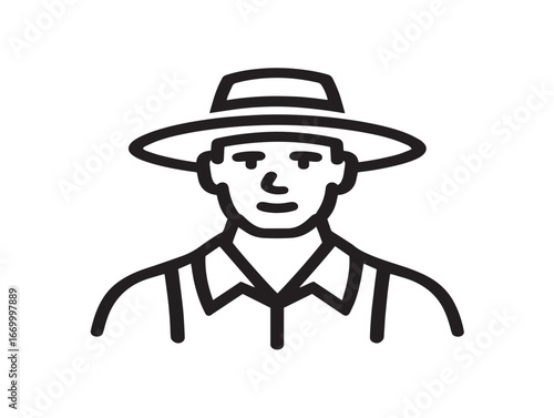 Simple Agricultural Farmer Icon with Stylish Contemporary Line Illustration