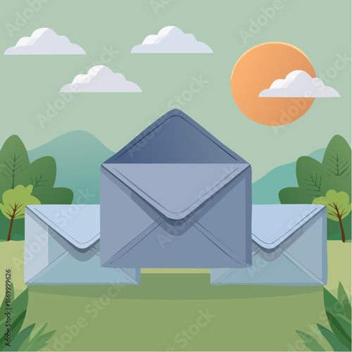 Three grey envelopes icon vector