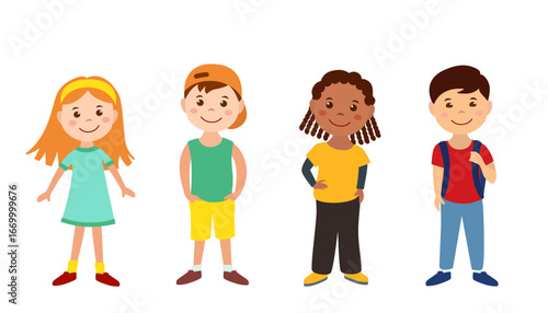 Vector children set, flat illustration isolated on white background, international and cultural diversity, various kids different nationality, school and kindergarten poster print design