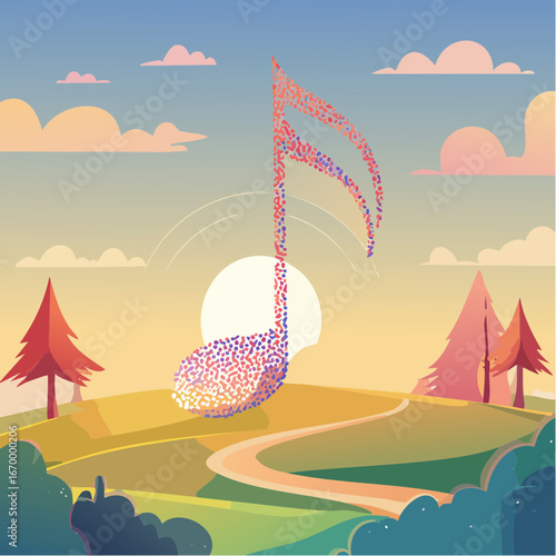 Music note made od little notes vector