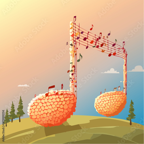 Music note made od little notes vector