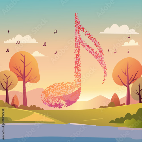 Music note made od little notes vector
