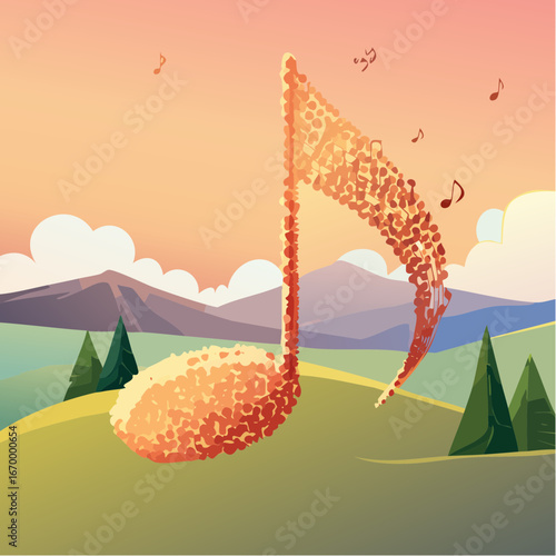 Music note made od little notes vector