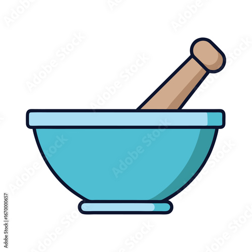 Isolated kitchen tool, a mortar and pestle, used for grinding herbs and spices for food and medicine preparation