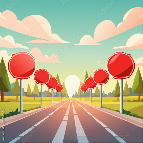 Collection of many red blank road signs vector