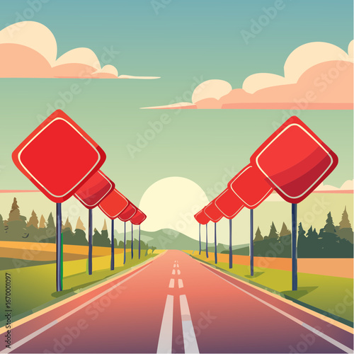 Collection of many red blank road signs vector