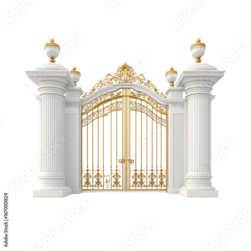 Ornate gate golden white pillar luxury entrance majestic decorative elegant architectural grand