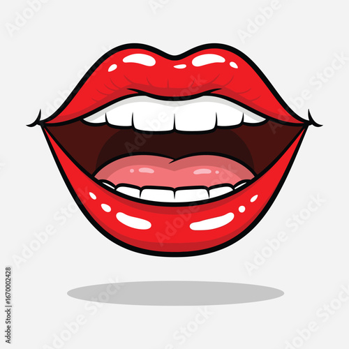 Wallpaper Mural Cartoon Red Lips Smiling with Teeth and Tongue Vector illustration Torontodigital.ca