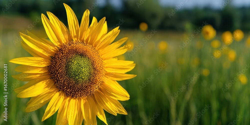 Fototapeta premium The Sunflower in a Sunny Field with Shallow Depth of Field