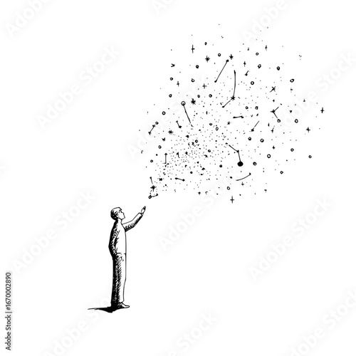 Man creating universe drawing sketch art illustration concept design for creative projects and inspiration