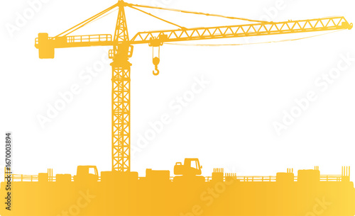 Tower crane golden silhouette, construction site vector