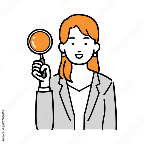 虫眼鏡を持ったビジネスウーマンイラスト