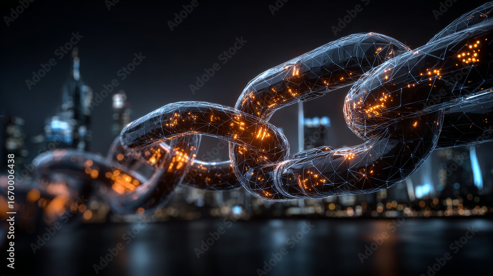 Naklejka premium Blockchain Technology Digital Transformation with Decentralized Network and Data Connectivity.