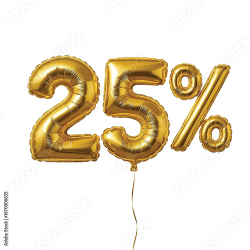 25% Discount, flying golden foil balloon illustration
