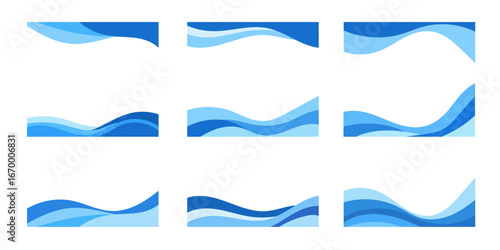 Blue abstract wavy lines on white background wave water
