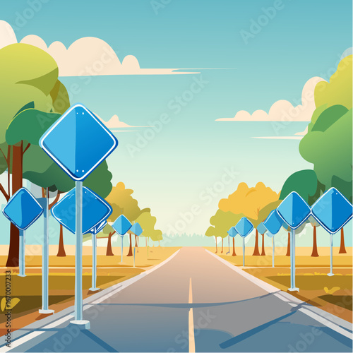 Collection of many blue blank road signs vector