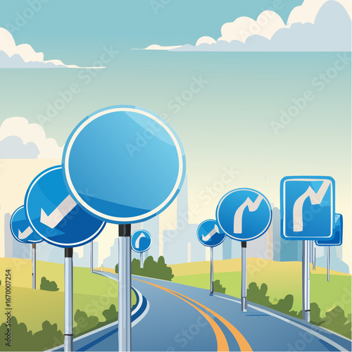 Collection of many blue blank road signs vector