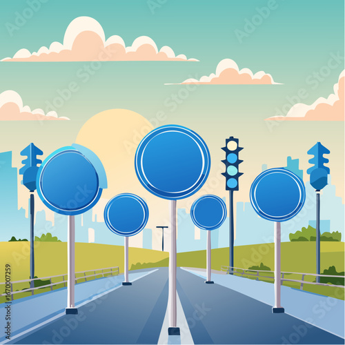 Collection of many blue blank road signs vector