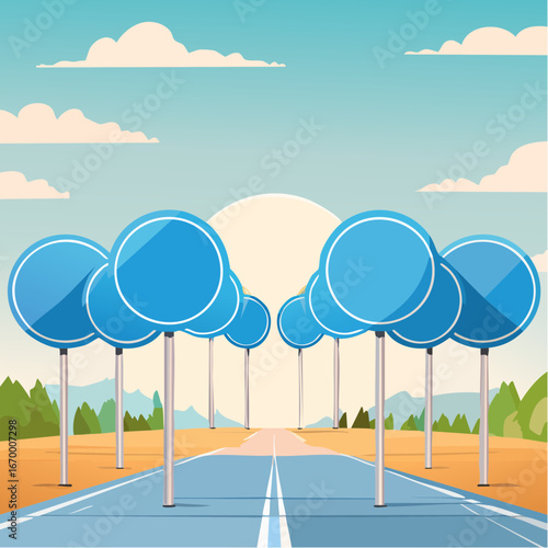 Collection of many blue blank road signs vector