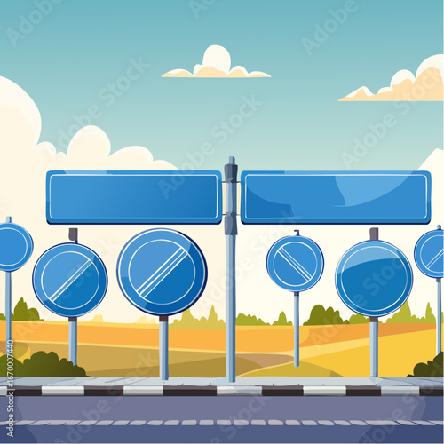 Collection of many blue blank road signs vector