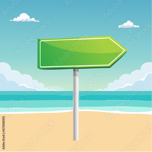 Green road arrow sign Summer on the beach