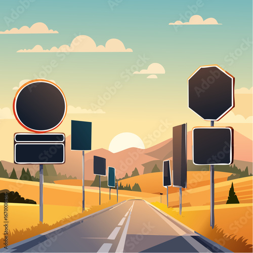 Collection of many black blank road signs vector