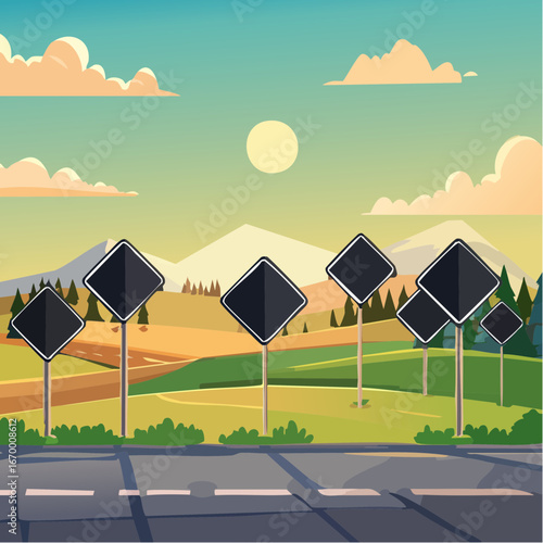 Collection of many black blank road signs vector