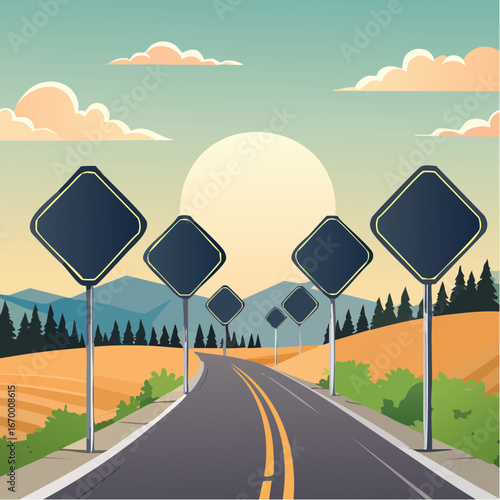Collection of many black blank road signs vector