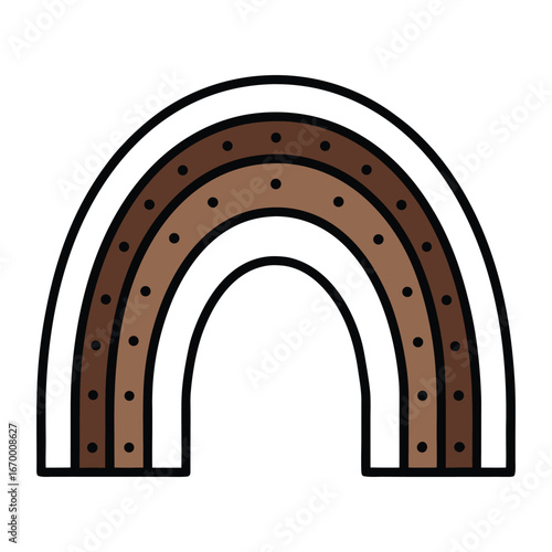Vector illustration of an arching ancient gate with a rusty horseshoe, a symbol of good fortune