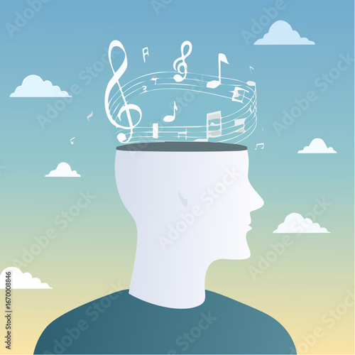 Head of a man with a music notes vector