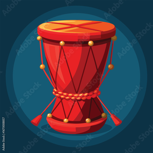 Red drum with gold accents and drumsticks musical instrument