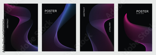 Wave gradient poster vector set background. Wave perspective geometric shapes poster template. Suitable for wall art, flyer, brochure, web banner,