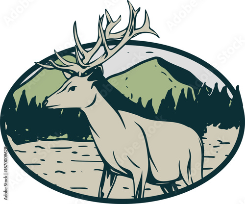 Logo design deer hunting wild expedition with deer vintage illustration
