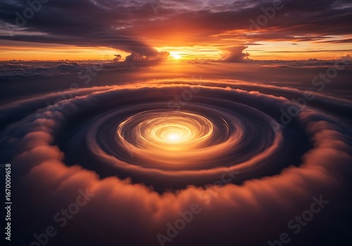 Sunrise vortex through clouds