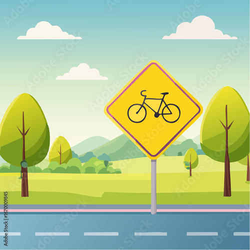 Yellow warning isolated road sign with bicycle vector