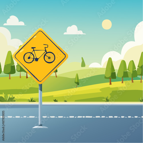 Yellow warning isolated road sign with bicycle vector
