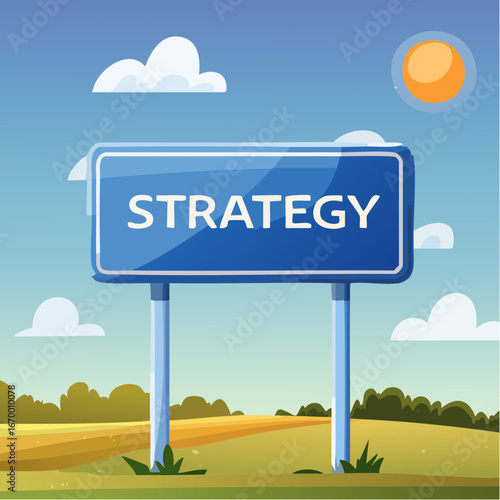 Strategy blue post sign over the blue sky