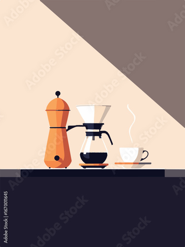 Modern Coffee Machine with Hot Cup of Coffee
