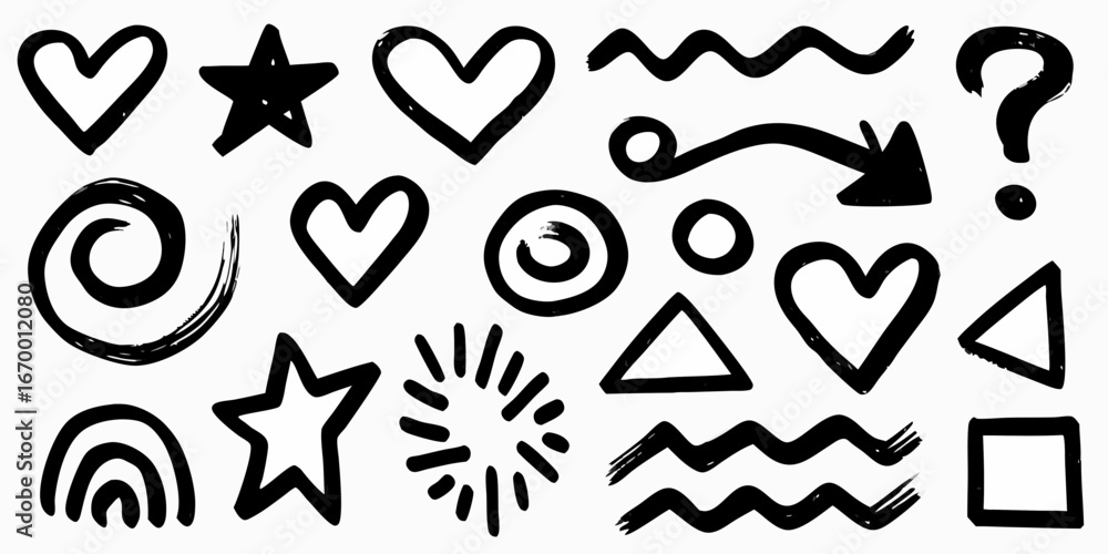 Hand Drawn Black Doodle Icons and Symbols on White Background vector illustration Hand Drawn Black Doodle Icons and Symbols on White Background vector illustration