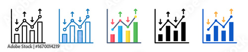 Market Volatility multiple style icons set design vector illustration. 