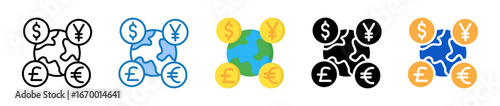Currency multiple style icons set design vector illustration. 