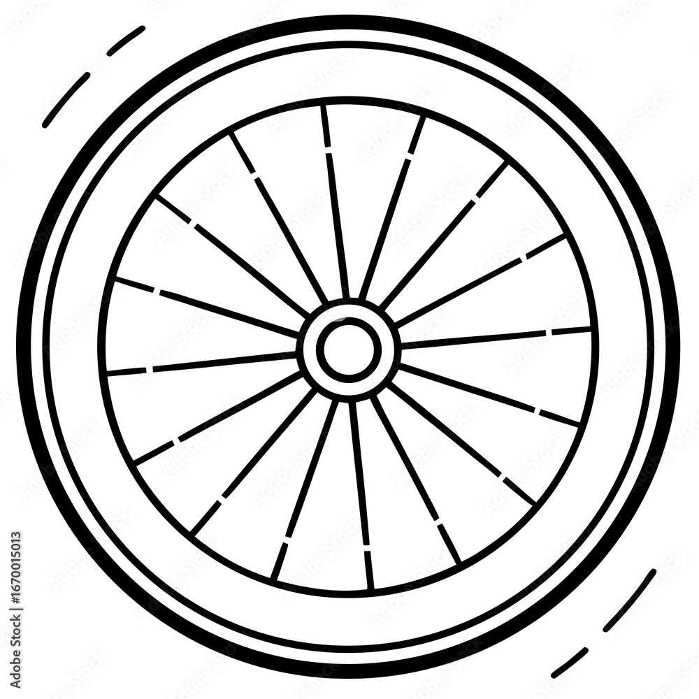 Fototapeta premium Simple Black and White Wheel Illustration with Motion Lines