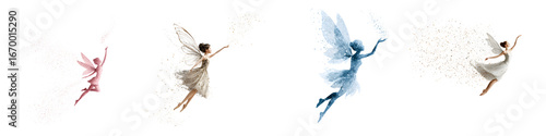 Watercolor Fairies with Glitter Wings in Various Colors